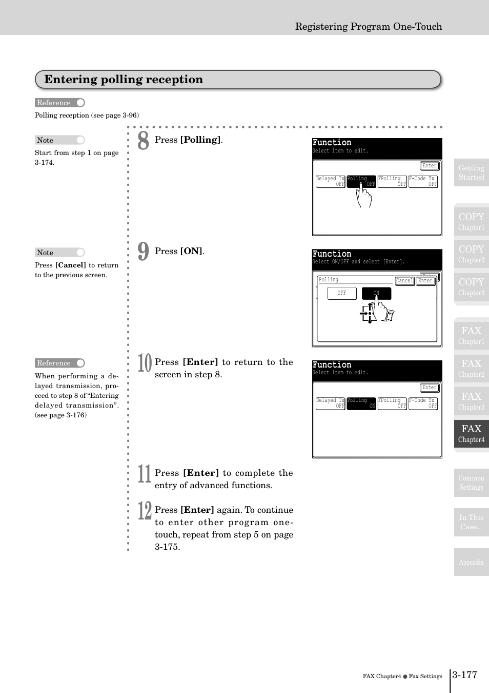 Entering polling reception -177, Entering polling reception, Function | Muratec MFX-2830 User Manual | Page 355 / 471