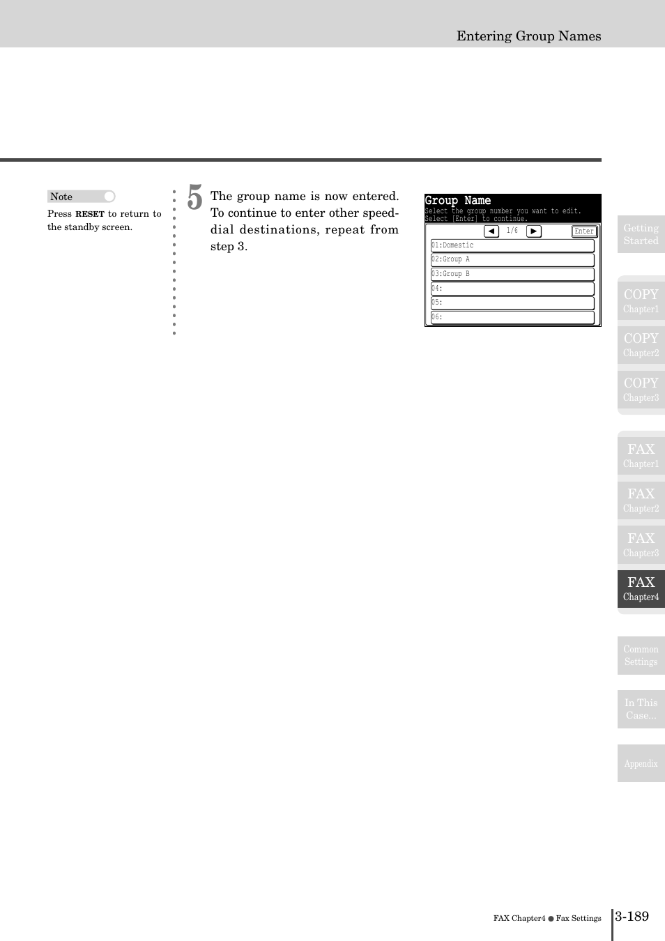 Group name, Copy, 189 entering group names | Muratec MFX-2830 User Manual | Page 367 / 471