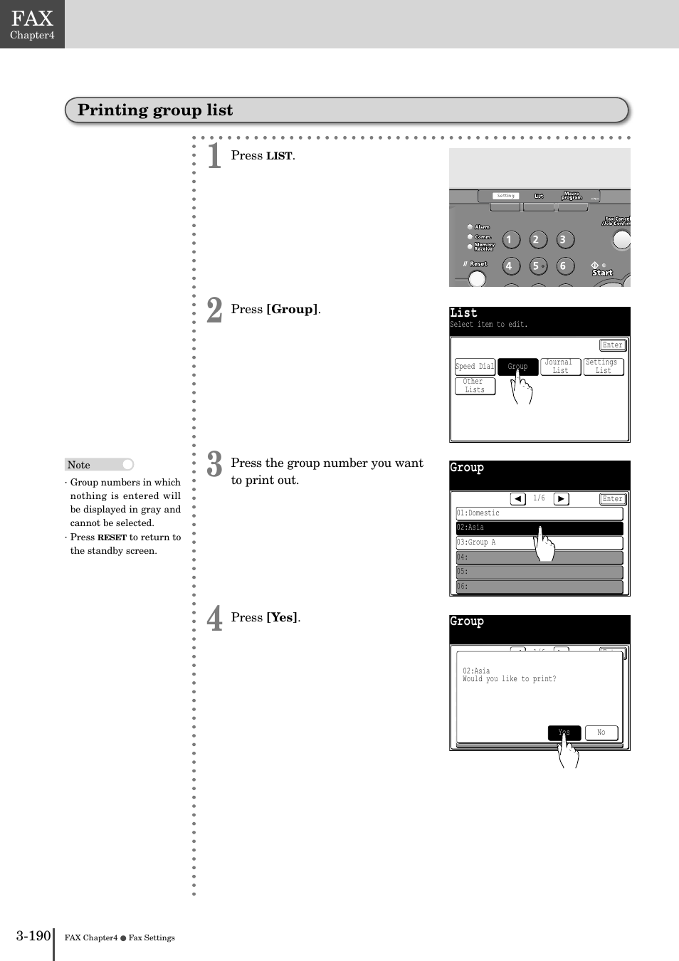 Printing group list -1, Printing group list | Muratec MFX-2830 User Manual | Page 368 / 471