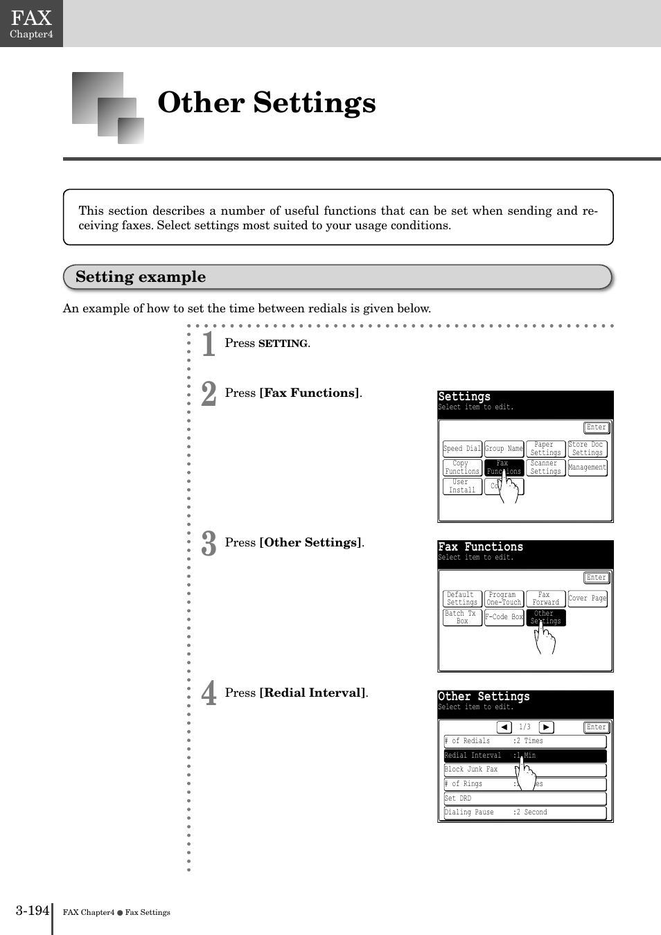 Other settings -19, Setting example -194, Other settings | Setting example | Muratec MFX-2830 User Manual | Page 372 / 471