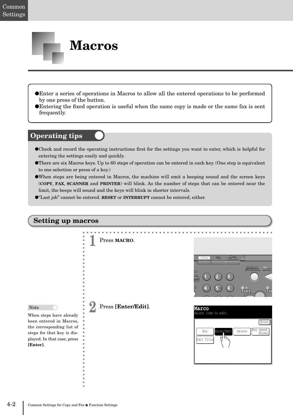 Macros -2, Setting up macros -2, Macros | Operating tips setting up macros | Muratec MFX-2830 User Manual | Page 380 / 471