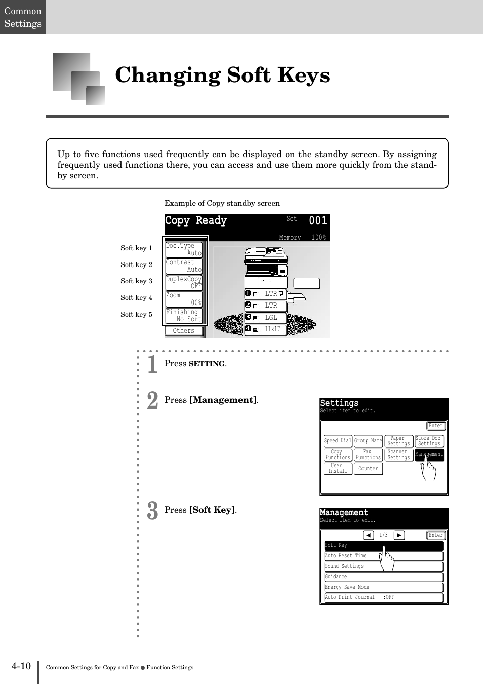 Changing soft keys -10, Changing soft keys, Copy ready 001 | Muratec MFX-2830 User Manual | Page 388 / 471