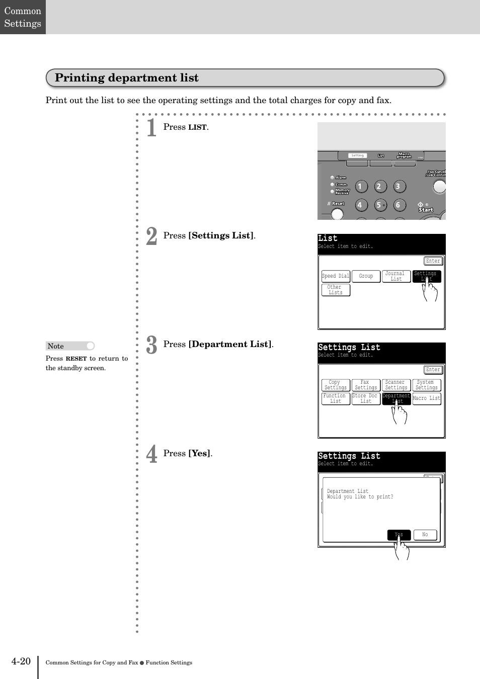 Printing department list -20, Printing department list, List | Settings list | Muratec MFX-2830 User Manual | Page 398 / 471