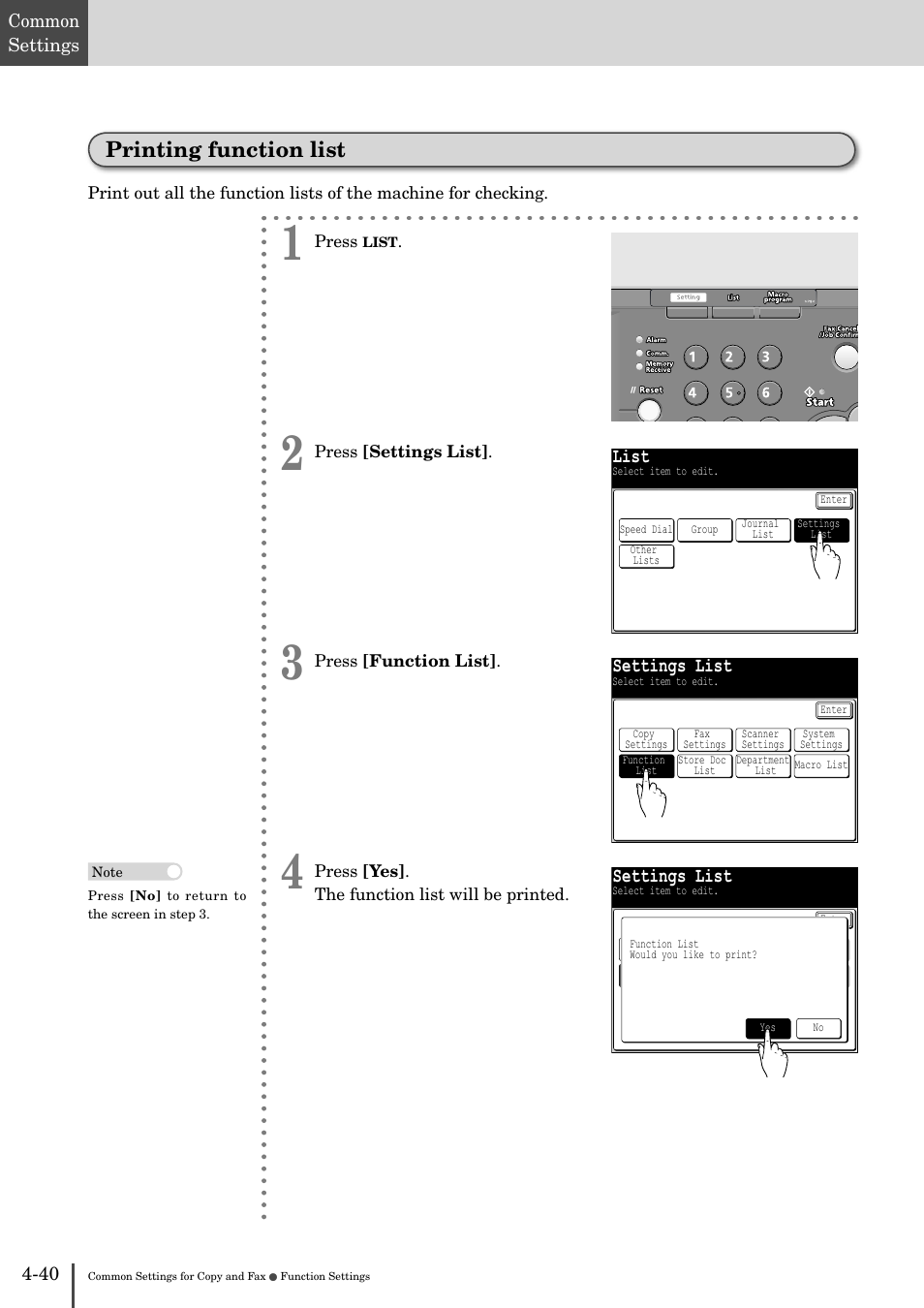 Printing function list -40, Printing function list, List | Settings list | Muratec MFX-2830 User Manual | Page 418 / 471