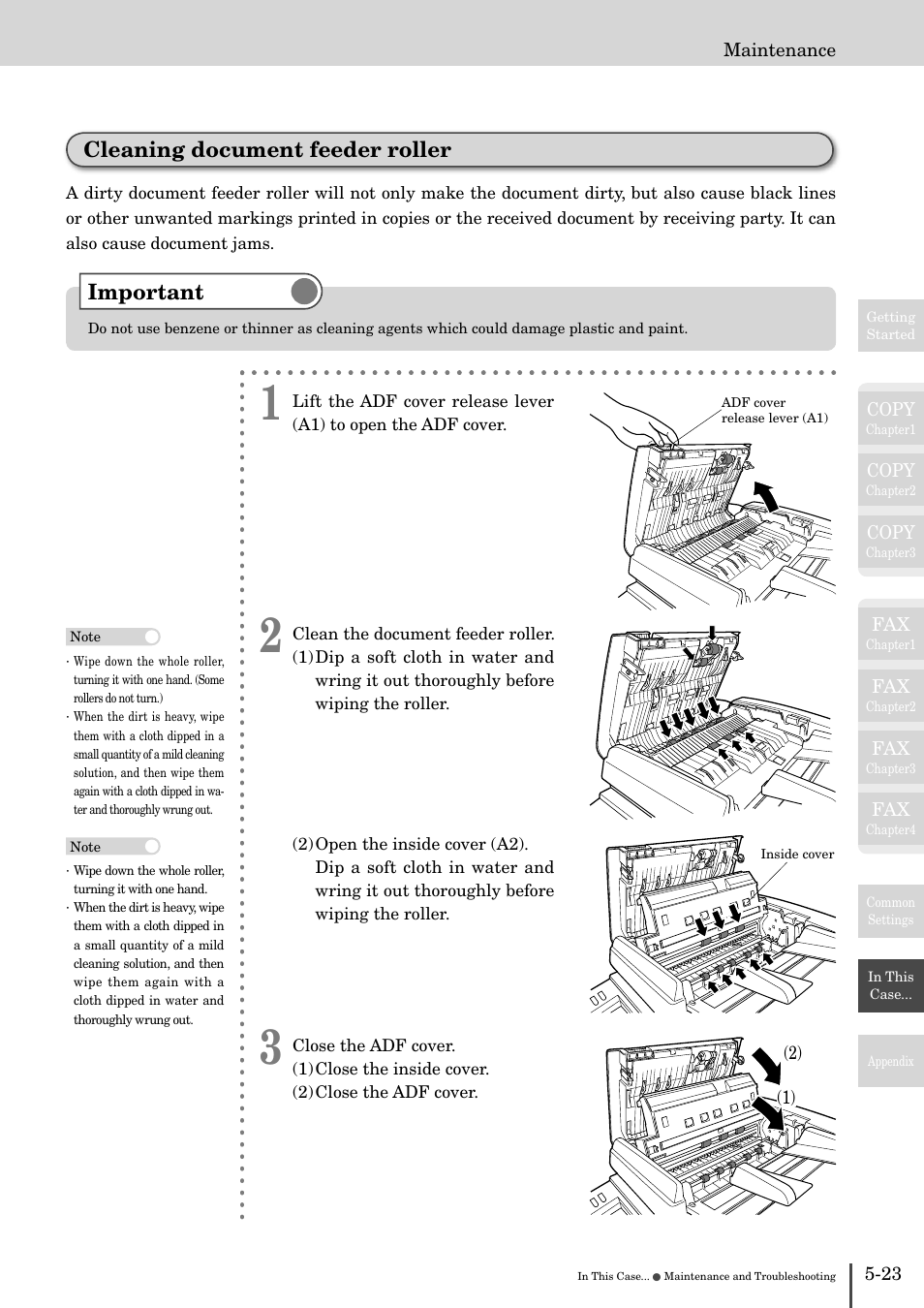 Cleaning document feeder roller -23, Cleaning document feeder roller, Important | Muratec MFX-2830 User Manual | Page 443 / 471