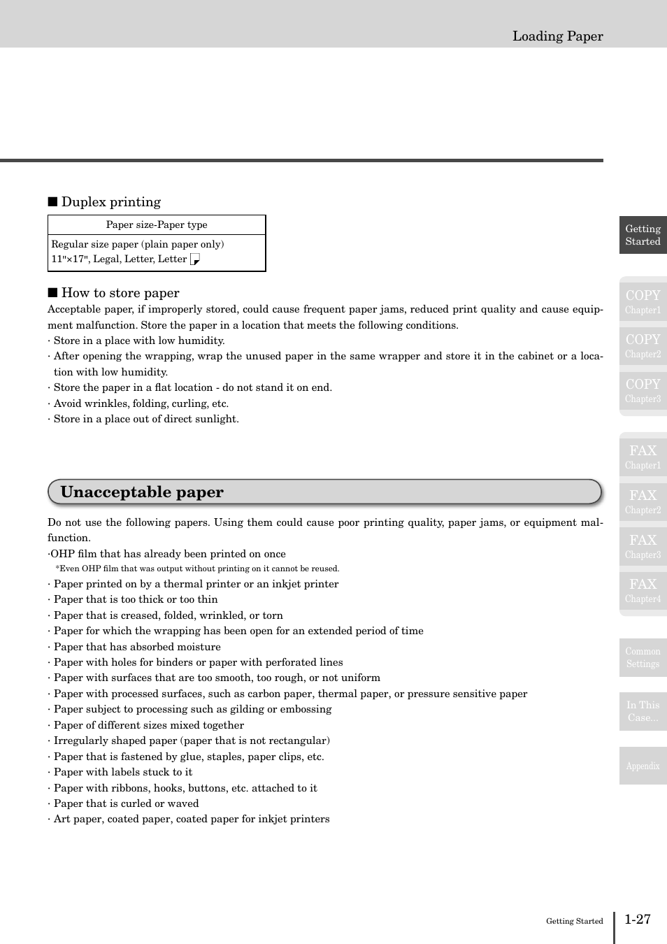 Unacceptable paper -27, Unacceptable paper | Muratec MFX-2830 User Manual | Page 45 / 471