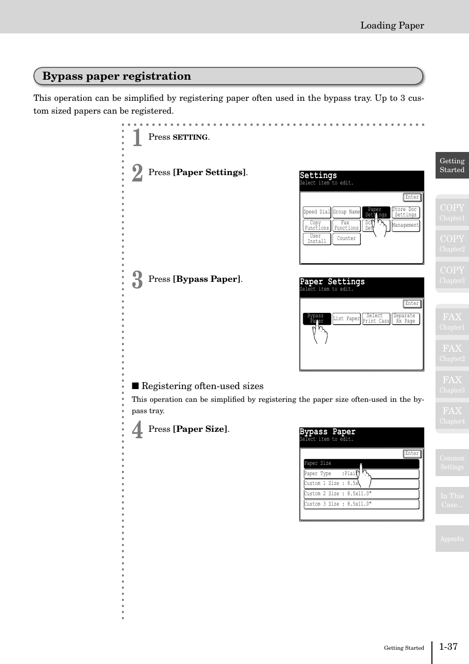 Bypass paper registration -37, Bypass paper registration | Muratec MFX-2830 User Manual | Page 55 / 471