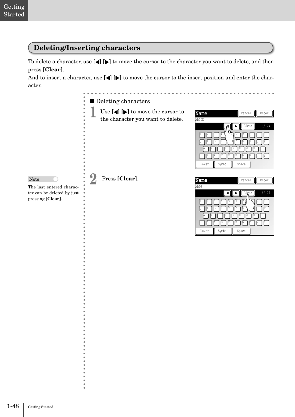 Deleting/inserting characters -48, Deleting/inserting characters, Name | Muratec MFX-2830 User Manual | Page 66 / 471