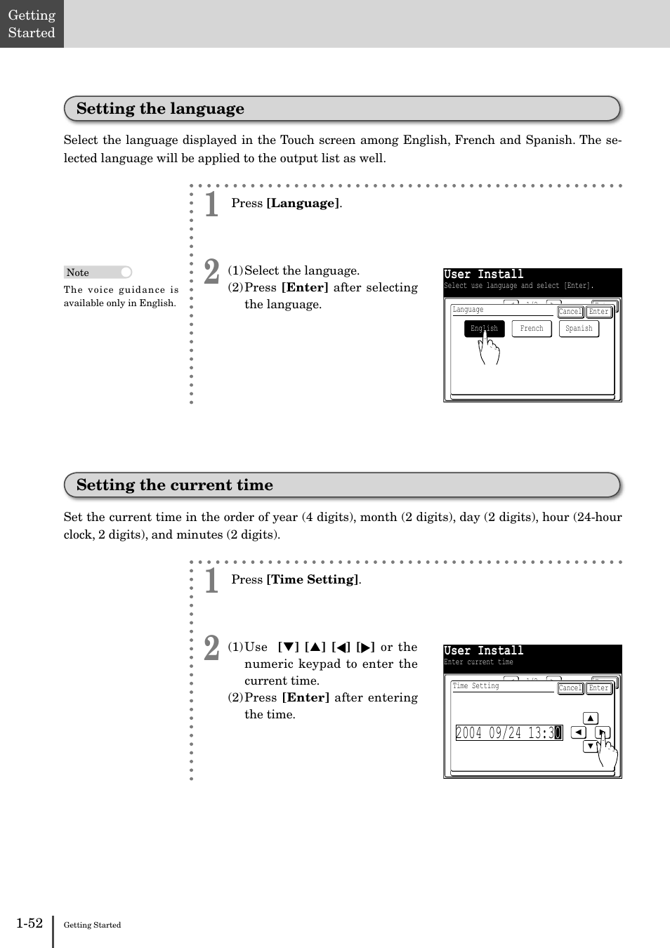 Setting the language, Setting the current time | Muratec MFX-2830 User Manual | Page 70 / 471