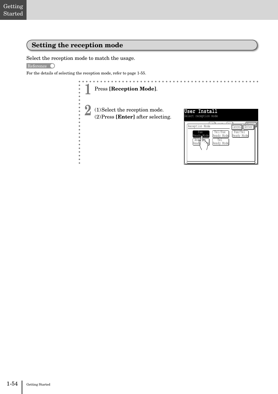 Setting the reception mode, User install | Muratec MFX-2830 User Manual | Page 72 / 471