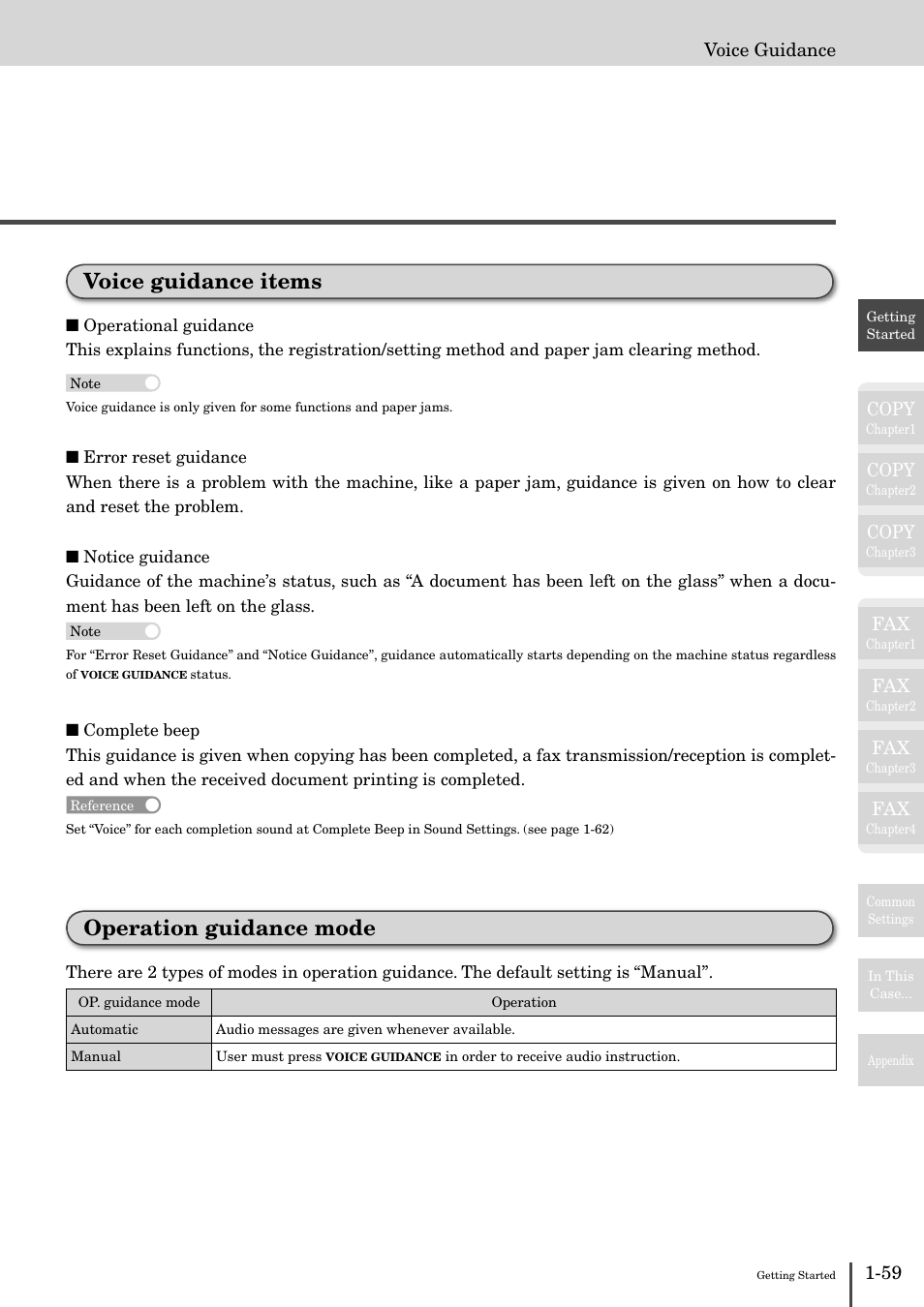 Voice guidance items, Operation guidance mode | Muratec MFX-2830 User Manual | Page 77 / 471