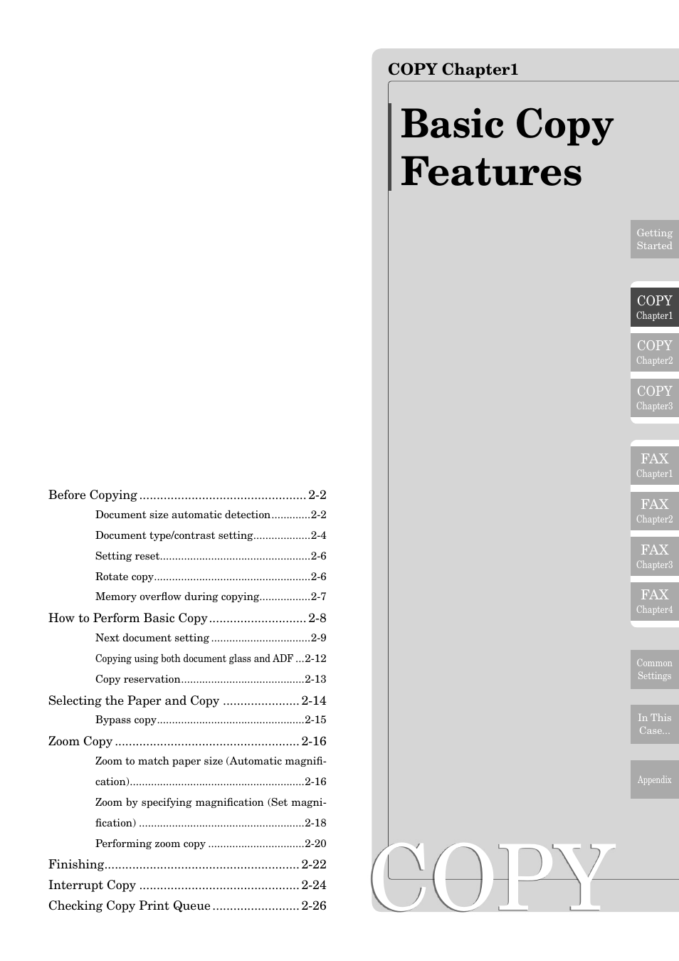 Copy, Basic copy features | Muratec MFX-2830 User Manual | Page 81 / 471