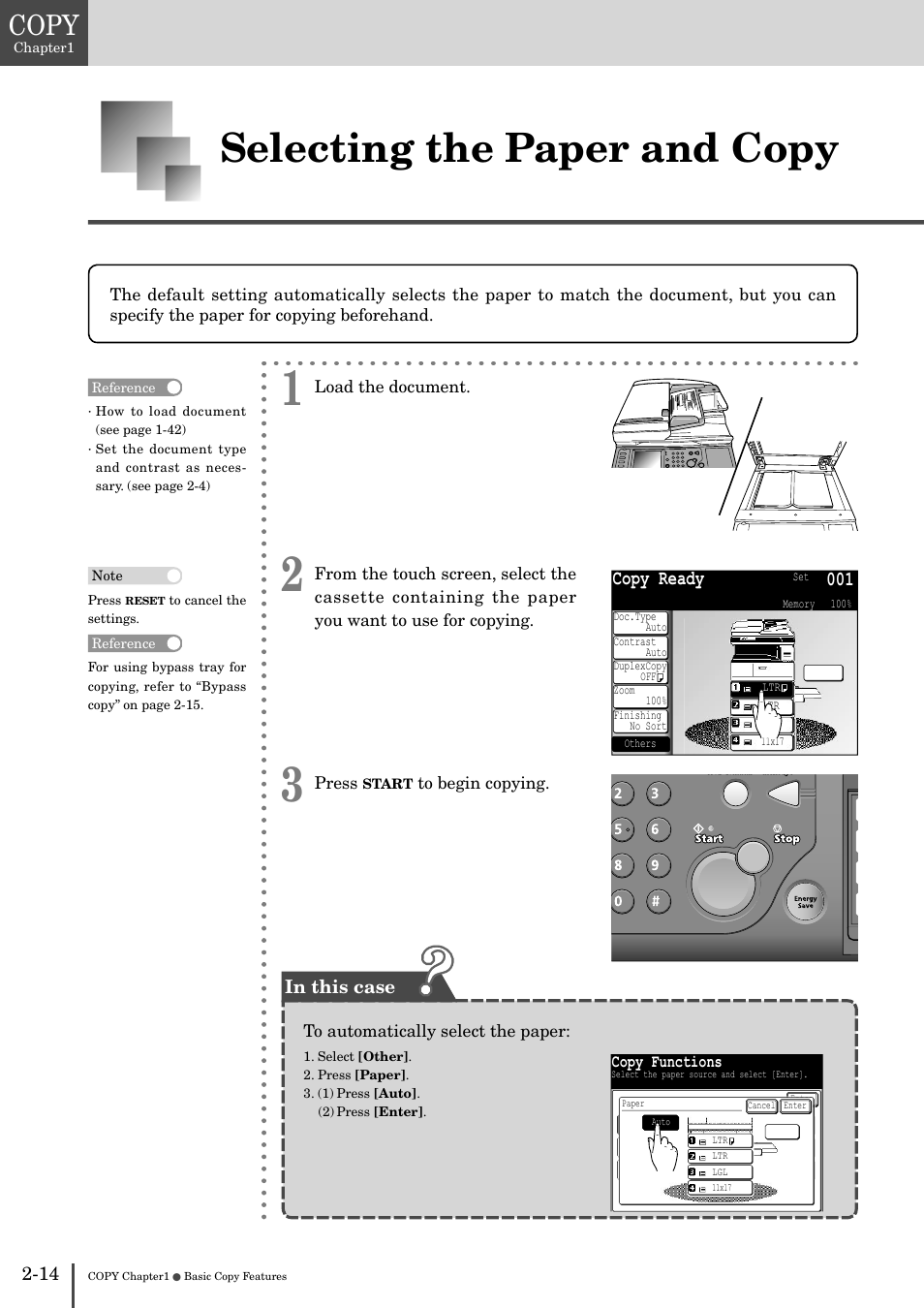 Selecting the paper and copy -14, Selecting the paper and copy, Copy | Copy ready 001 | Muratec MFX-2830 User Manual | Page 94 / 471