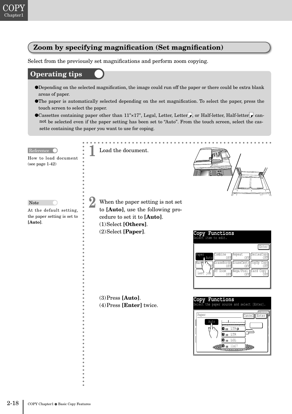 Zoom by specifying magniﬁcation (set magni, FIcation) -18, Copy | Zoom by specifying magniﬁcation (set magniﬁcation), Operating tips, Copy functions | Muratec MFX-2830 User Manual | Page 98 / 471