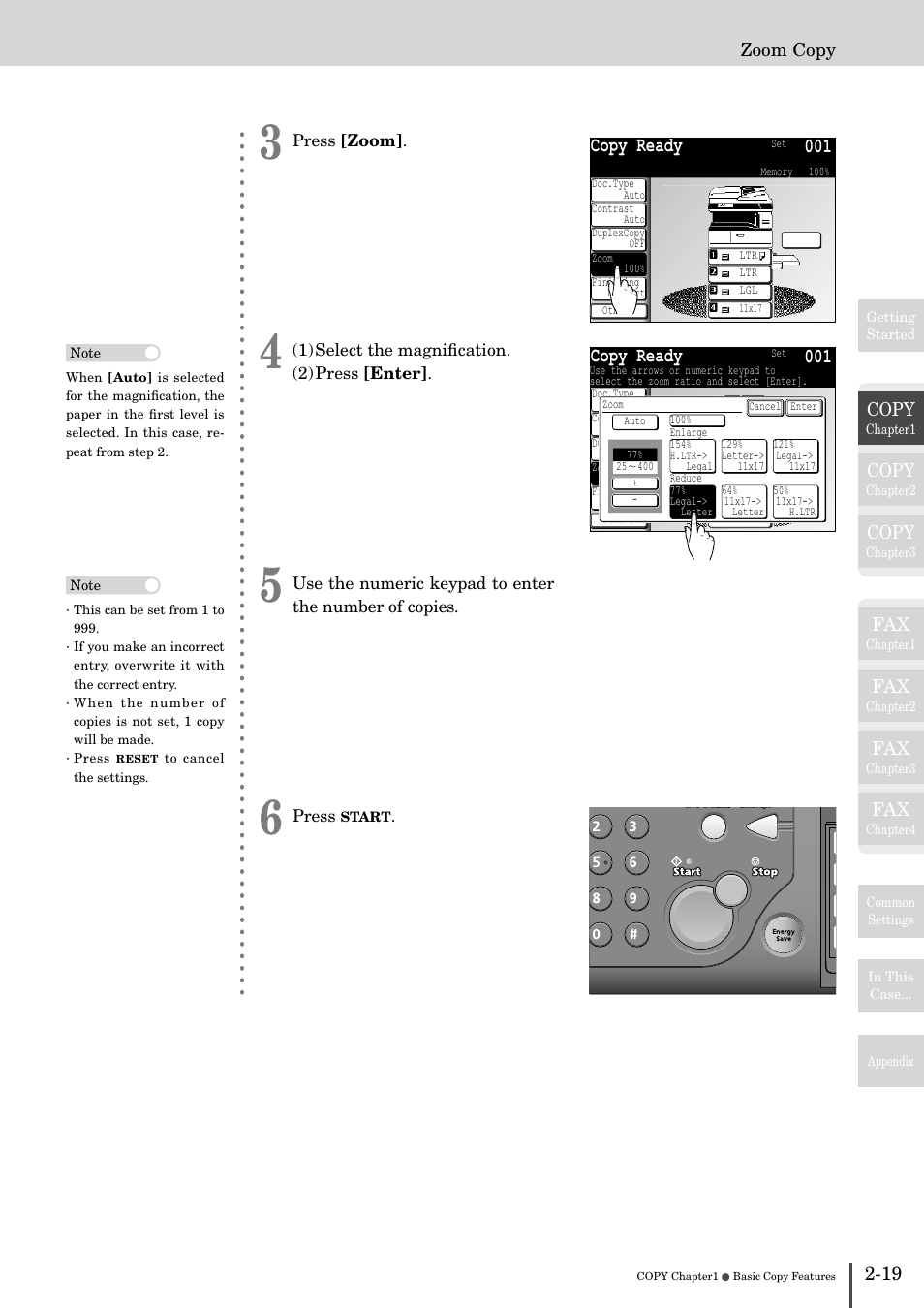 Copy ready 001, Copy, 19 zoom copy | Muratec MFX-2830 User Manual | Page 99 / 471