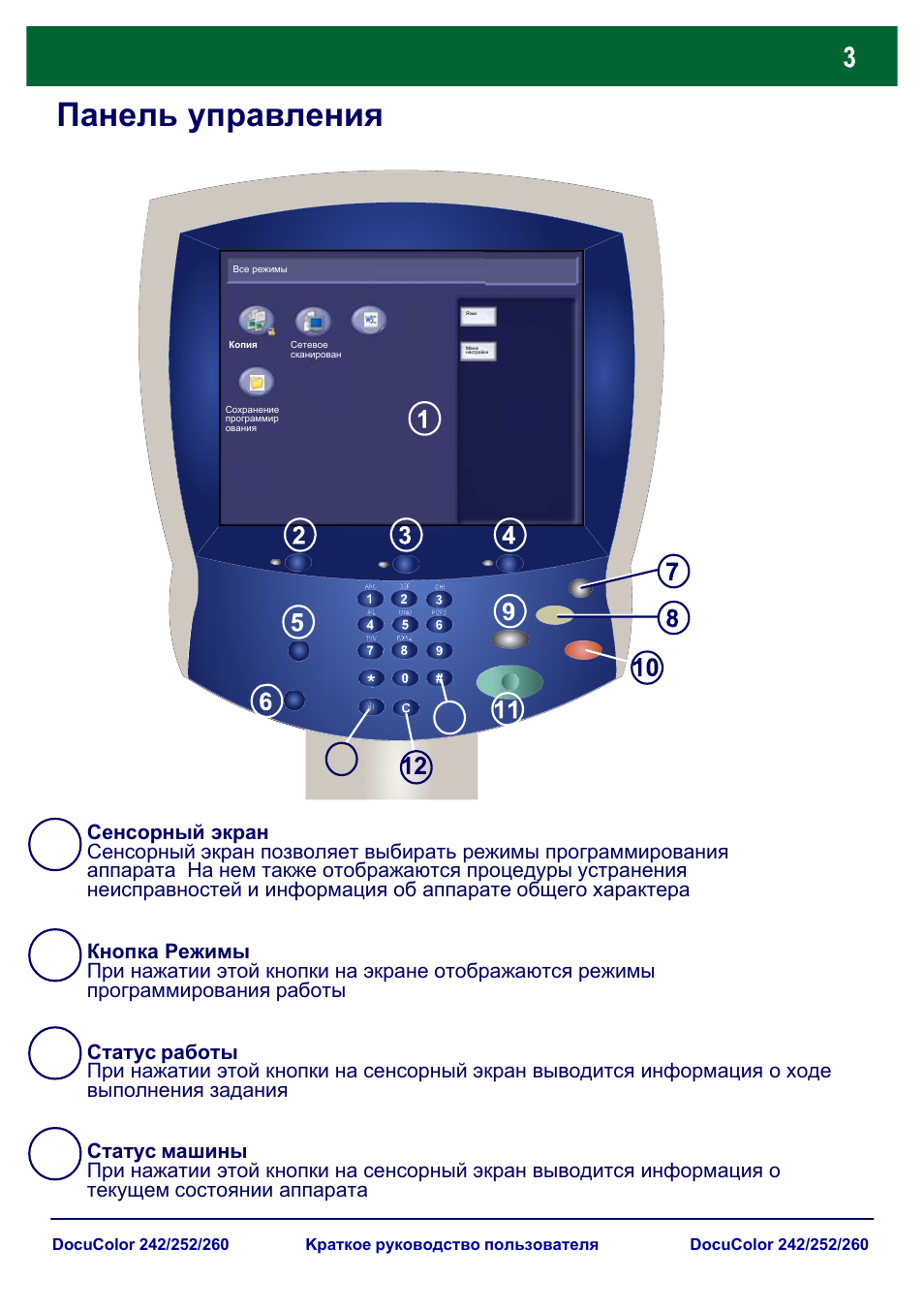 Панель управления | Xerox DocuColor 252  EU User Manual | Page 69 / 129