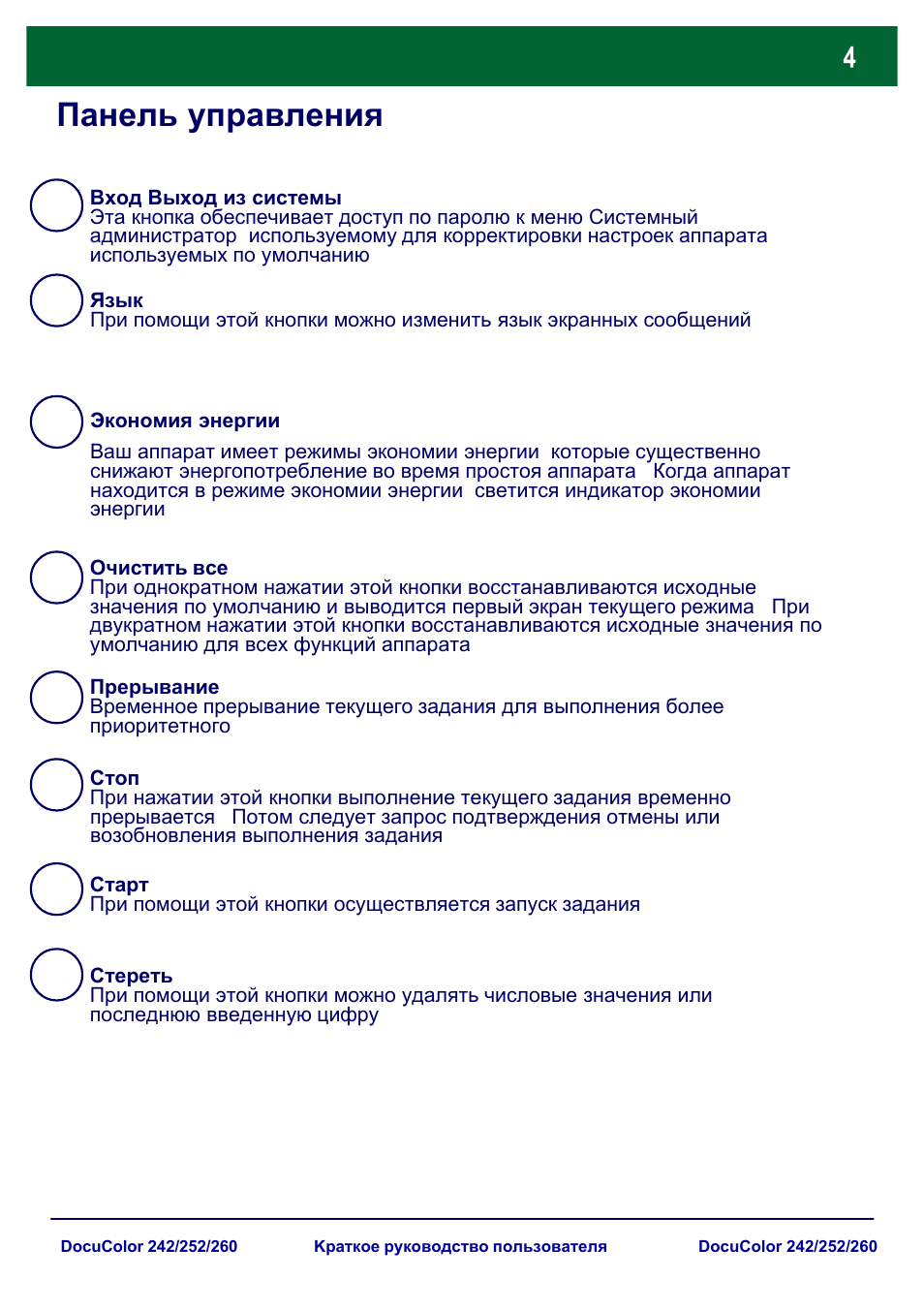 Панель управления | Xerox DocuColor 252  EU User Manual | Page 70 / 129