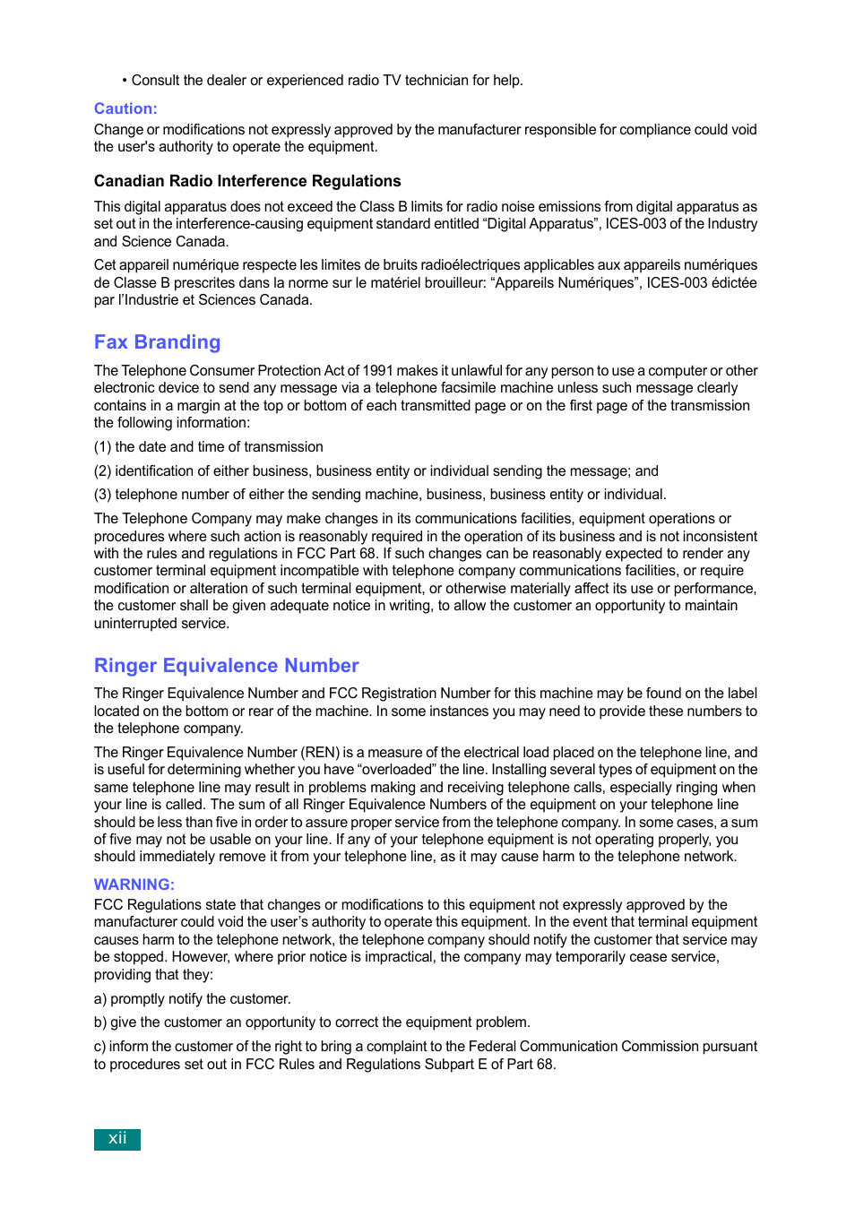 Fax branding, Ringer equivalence number | Muratec F-114 Series User Manual | Page 11 / 211