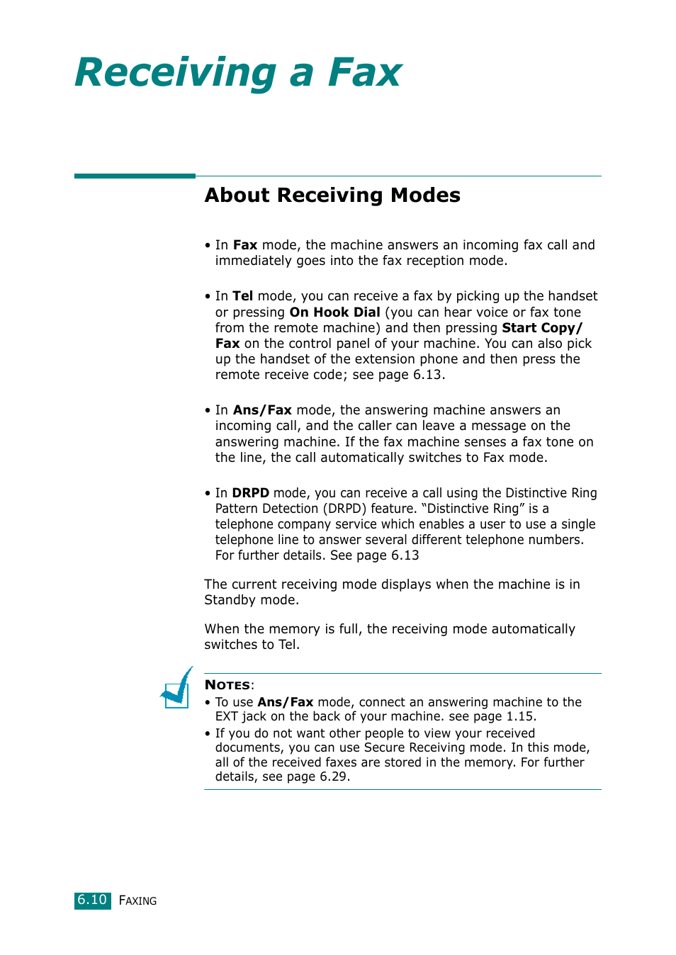 About receiving modes, Receiving a fax | Muratec F-114 Series User Manual | Page 111 / 211