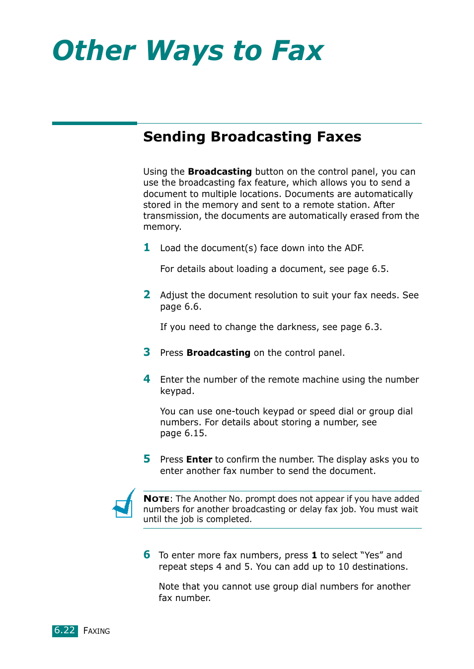 Sending broadcasting faxes, Other ways to fax | Muratec F-114 Series User Manual | Page 123 / 211