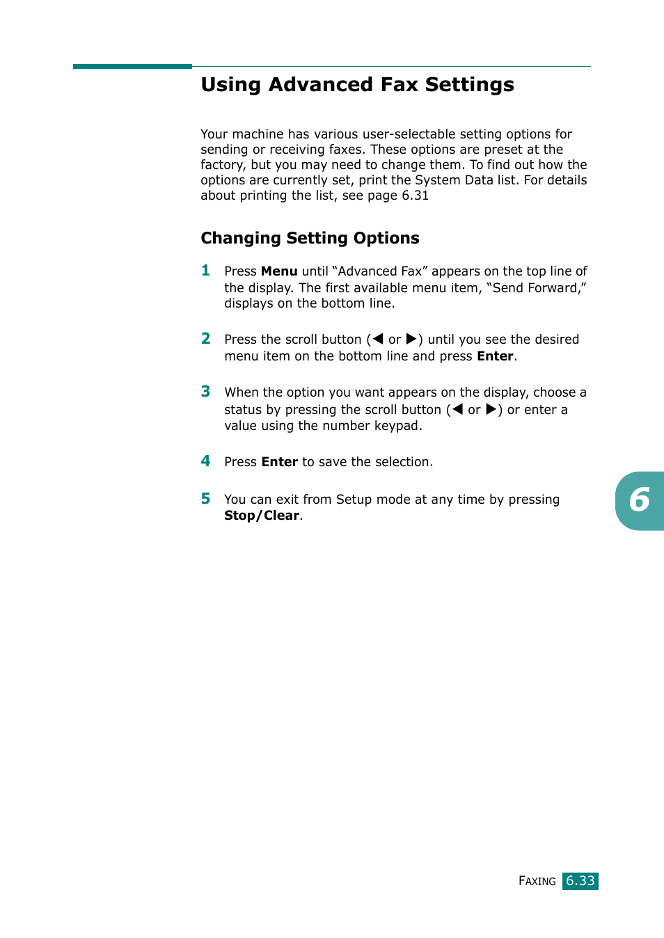 Using advanced fax settings, Changing setting options | Muratec F-114 Series User Manual | Page 134 / 211