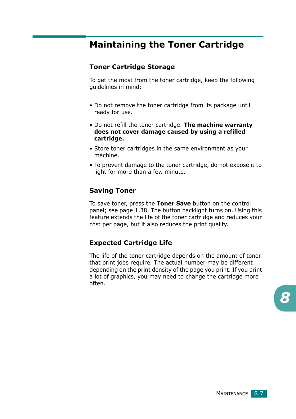 Maintaining the toner cartridge | Muratec F-114 Series User Manual | Page 164 / 211