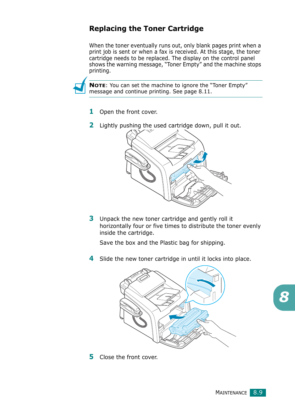 Replacing the toner cartridge | Muratec F-114 Series User Manual | Page 166 / 211