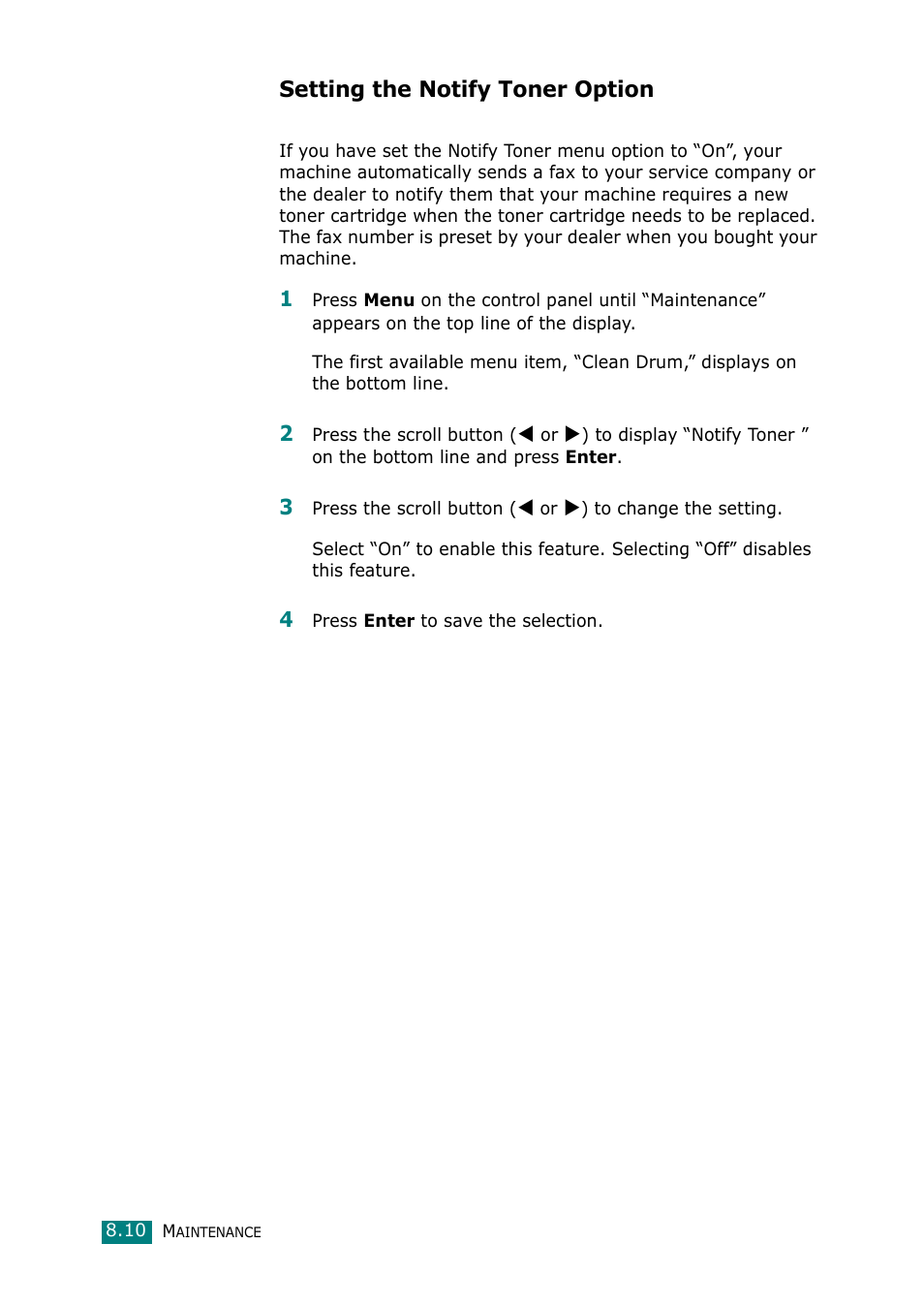Setting the notify toner option | Muratec F-114 Series User Manual | Page 167 / 211