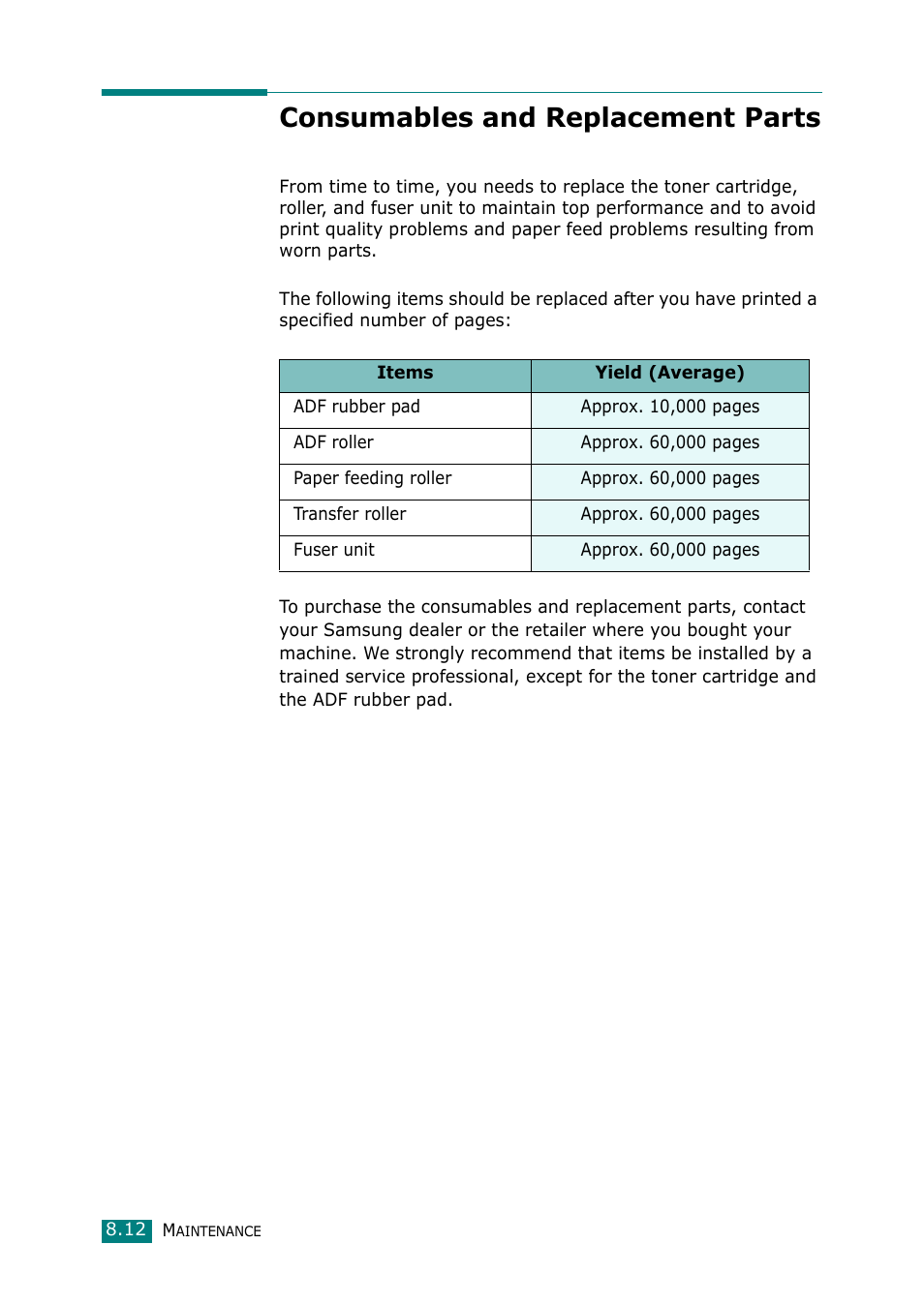 Consumables and replacement parts | Muratec F-114 Series User Manual | Page 169 / 211