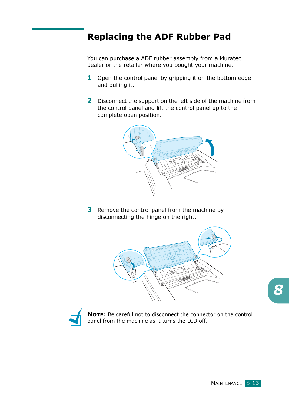 Replacing the adf rubber pad | Muratec F-114 Series User Manual | Page 170 / 211