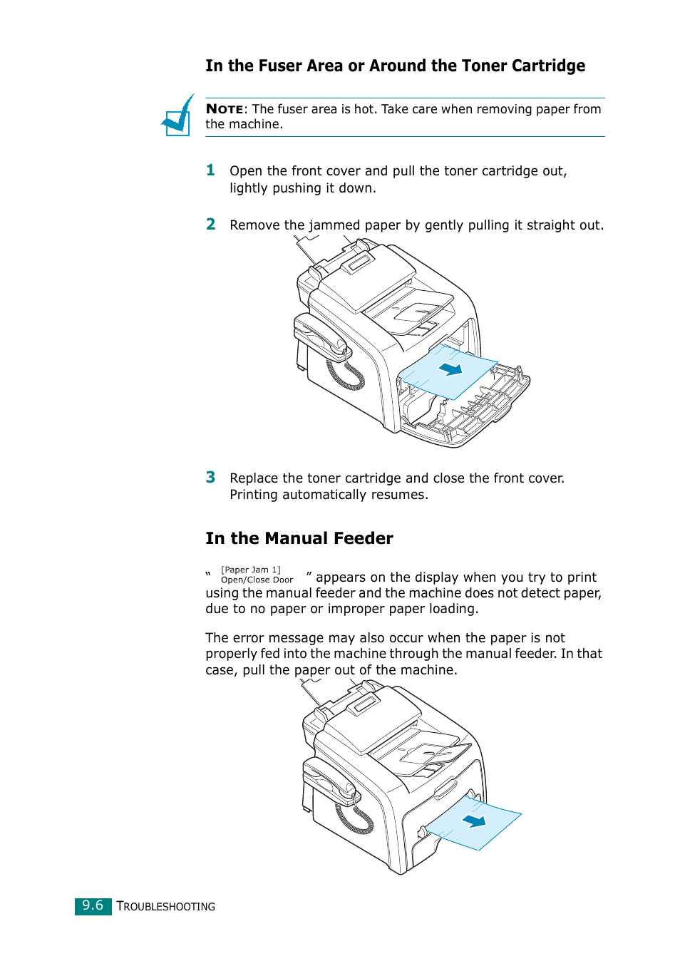 In the fuser area or around the toner cartridge, In the manual feeder | Muratec F-114 Series User Manual | Page 177 / 211