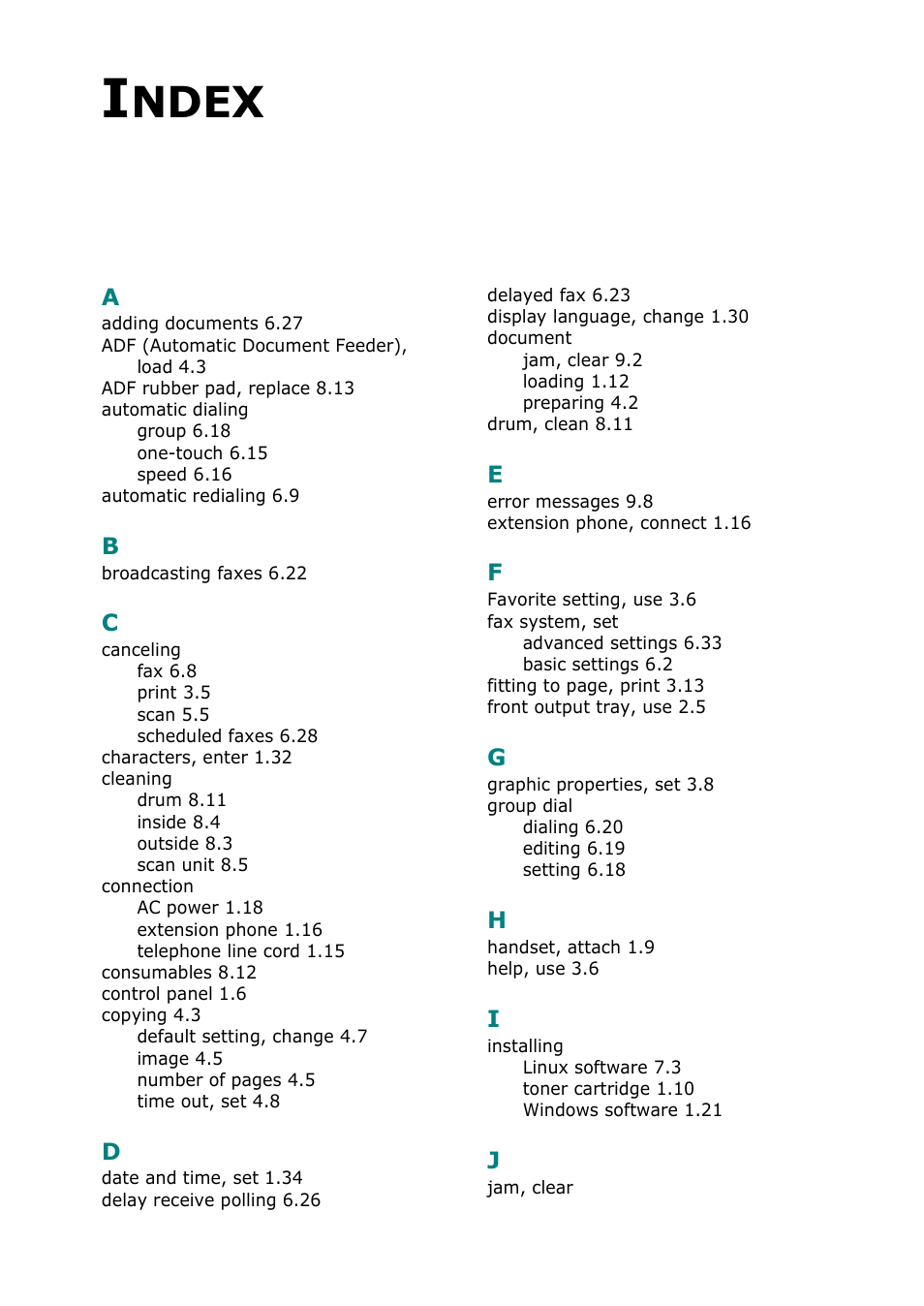 Index, Ndex | Muratec F-114 Series User Manual | Page 209 / 211