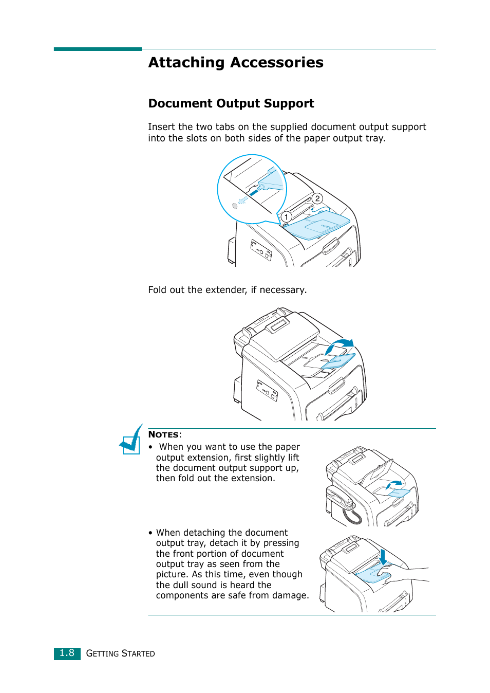Attaching accessories, Document output support | Muratec F-114 Series User Manual | Page 21 / 211