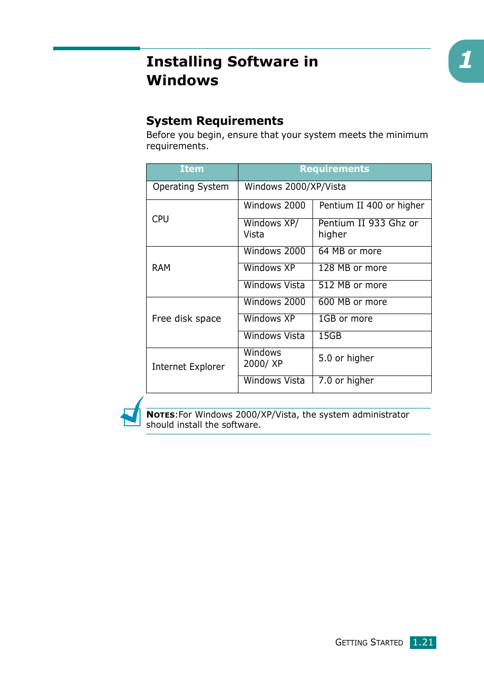 Installing samsung software in windows, System requirements, Installing software in windows | Muratec F-114 Series User Manual | Page 34 / 211
