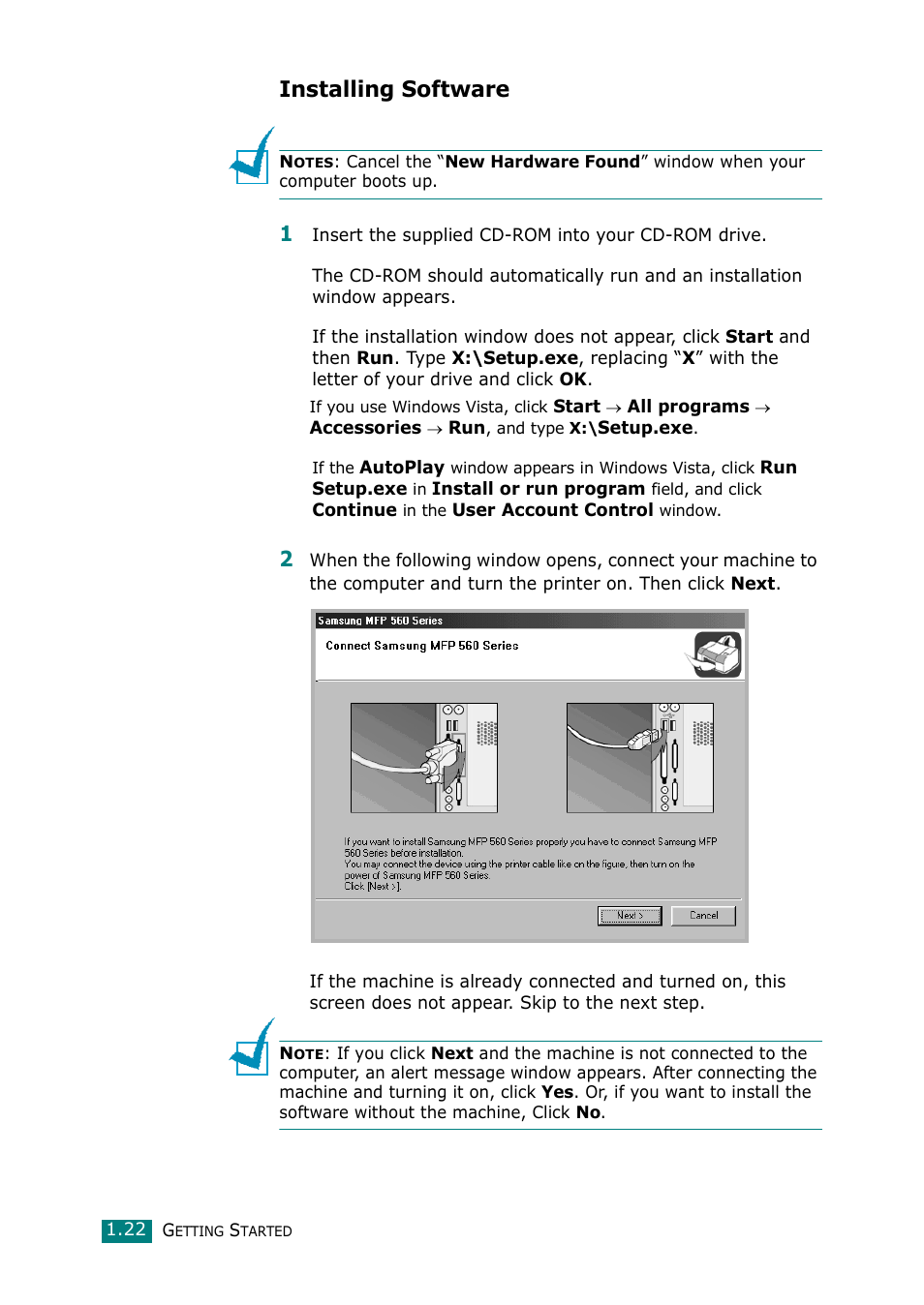 Installing samsung software, Installing software | Muratec F-114 Series User Manual | Page 35 / 211