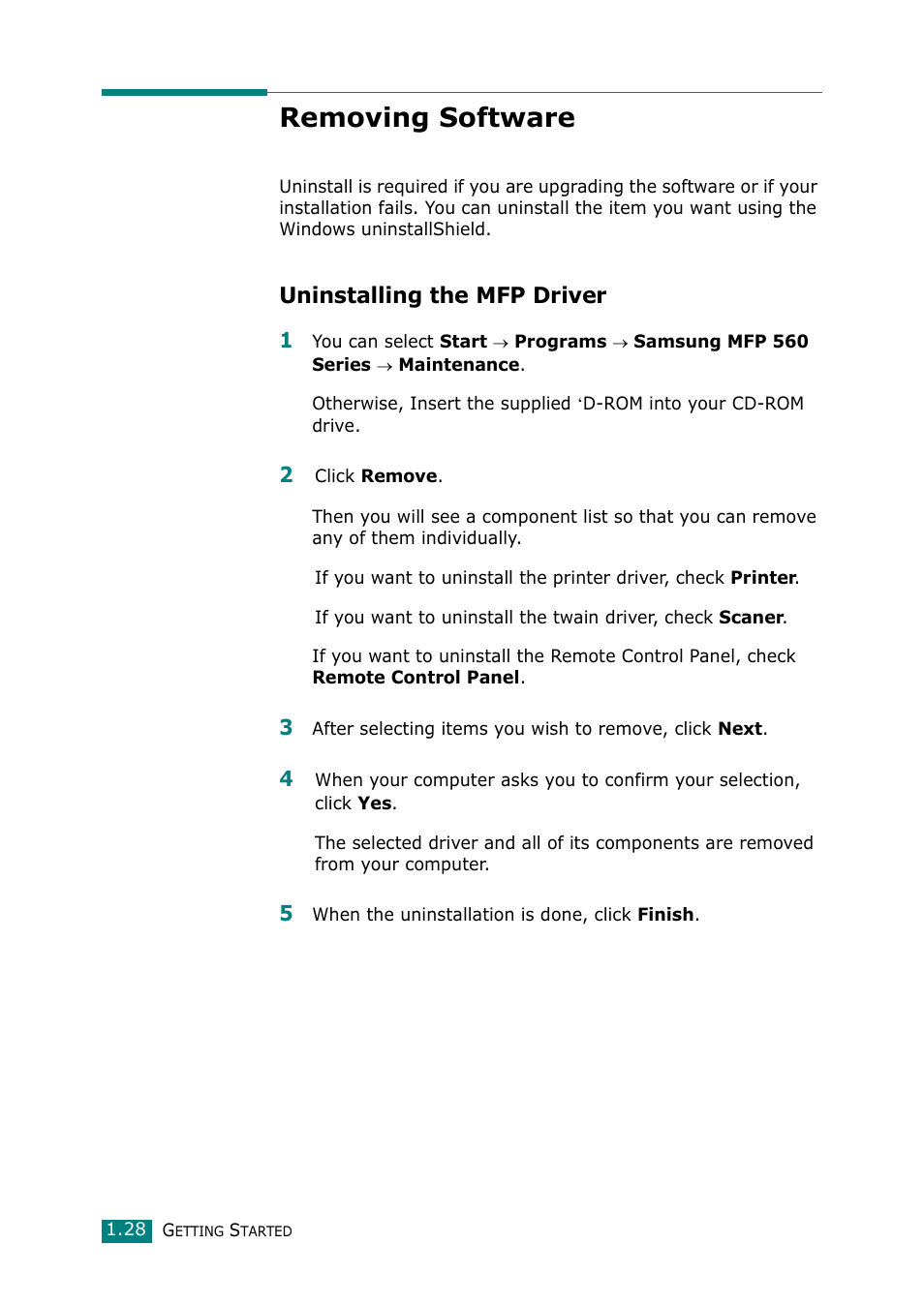 Removing software, Uninstalling the mfp driver | Muratec F-114 Series User Manual | Page 41 / 211