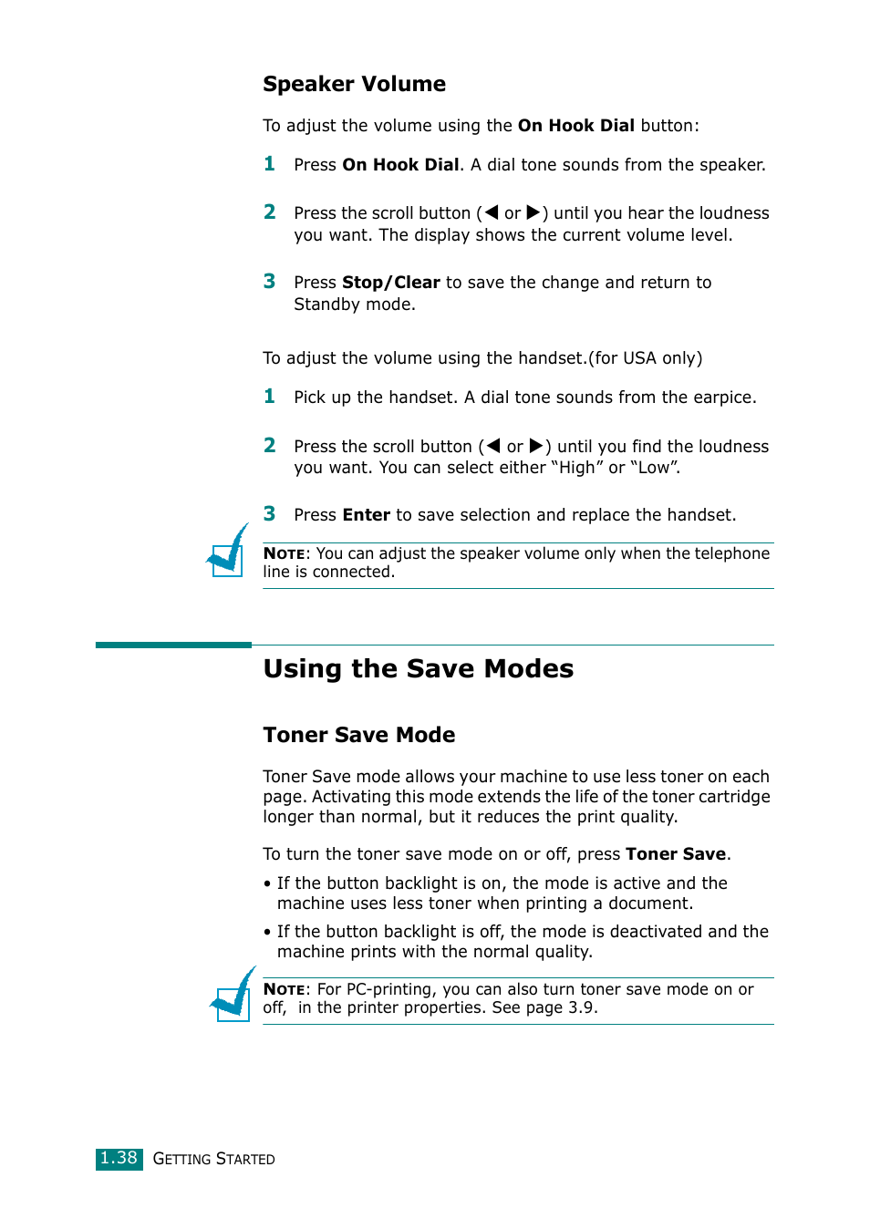 Speaker volume, Using the save modes, Toner save mode | Muratec F-114 Series User Manual | Page 51 / 211