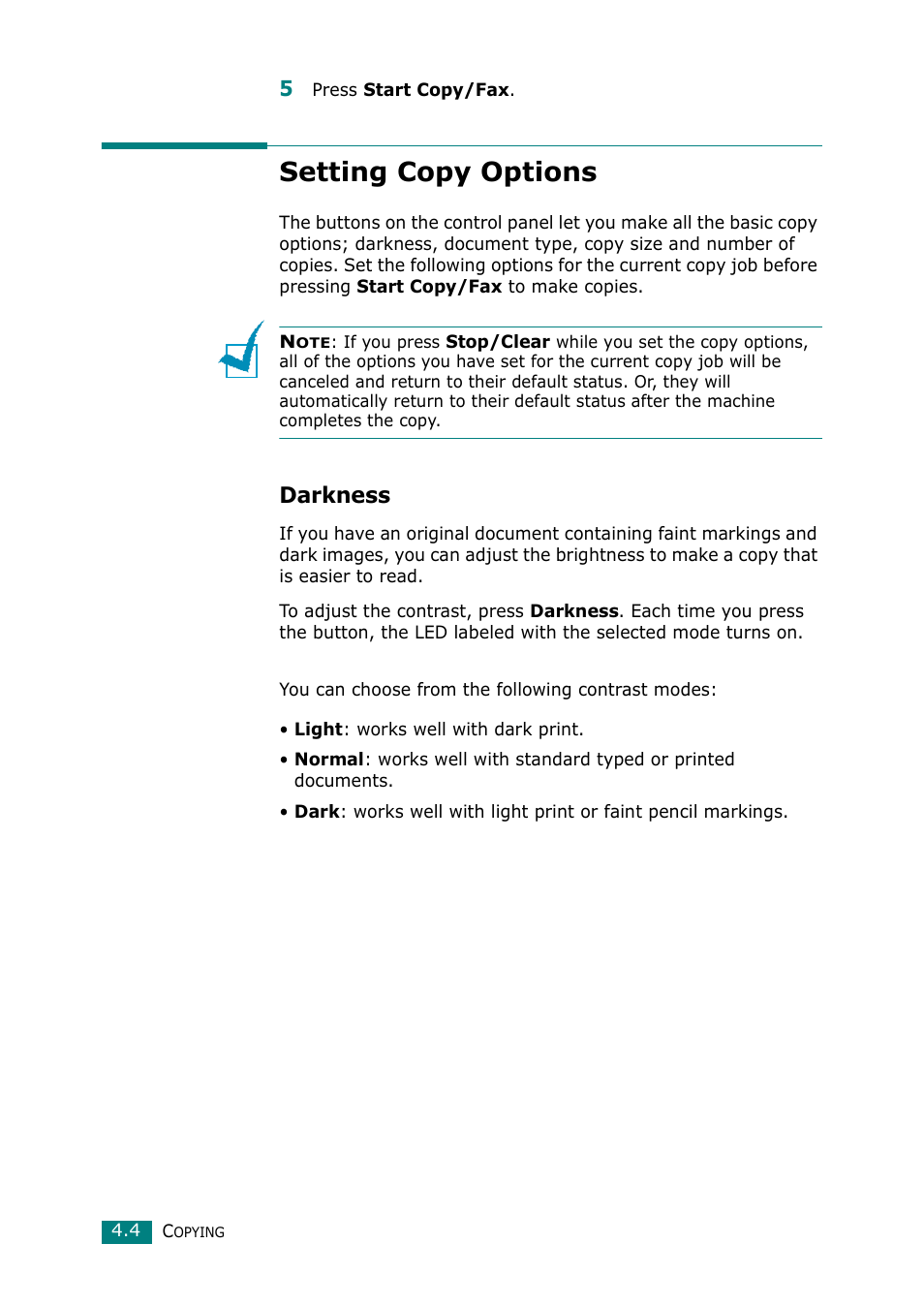Setting copy options, Darkness | Muratec F-114 Series User Manual | Page 91 / 211