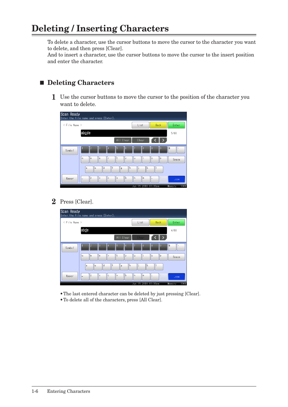 Deleting / inserting characters, Deleting / inserting characters -6 | Muratec QUADACCESS MFX-2590 User Manual | Page 13 / 165