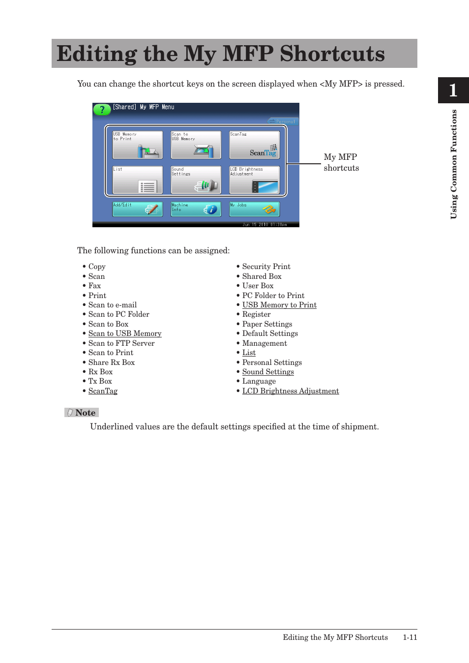Editing the my mfp shortcuts, Editing the my mfp shortcuts -11 | Muratec QUADACCESS MFX-2590 User Manual | Page 18 / 165