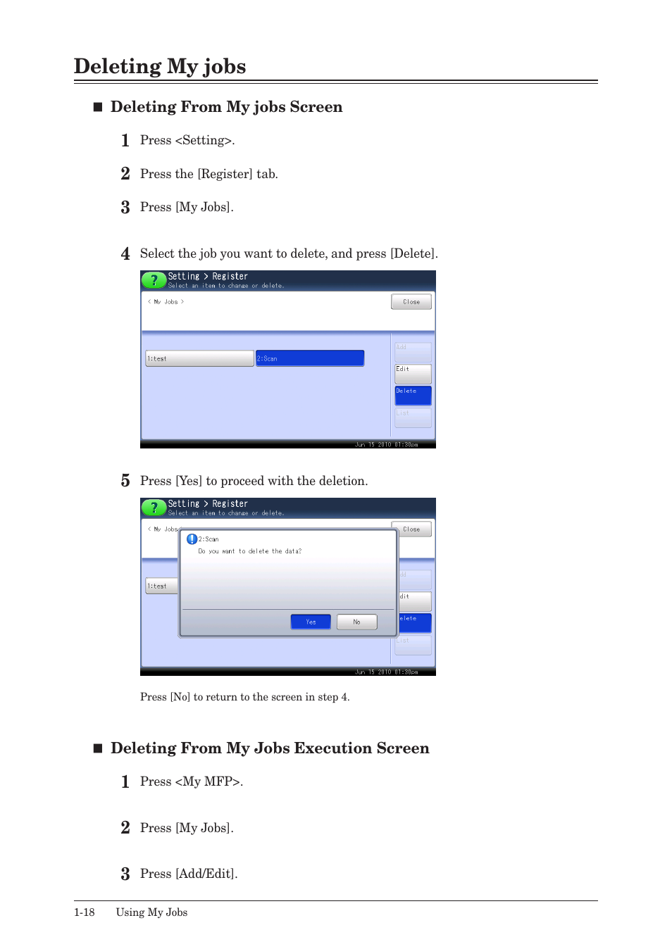 Deleting my jobs, Deleting my jobs -18 | Muratec QUADACCESS MFX-2590 User Manual | Page 25 / 165