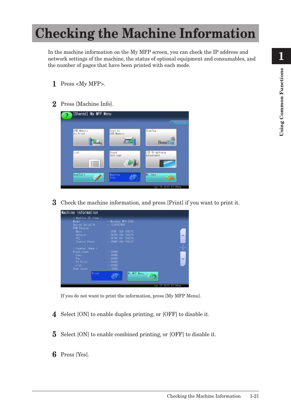 Checking the machine information, Checking the machine information -21 | Muratec QUADACCESS MFX-2590 User Manual | Page 28 / 165