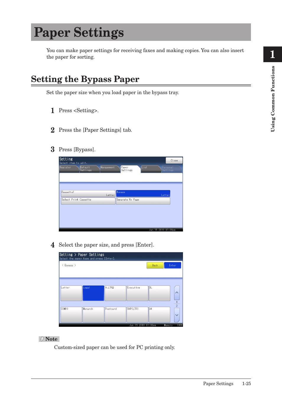 Paper settings, Setting the bypass paper, Paper settings -25 | Setting the bypass paper -25 | Muratec QUADACCESS MFX-2590 User Manual | Page 32 / 165