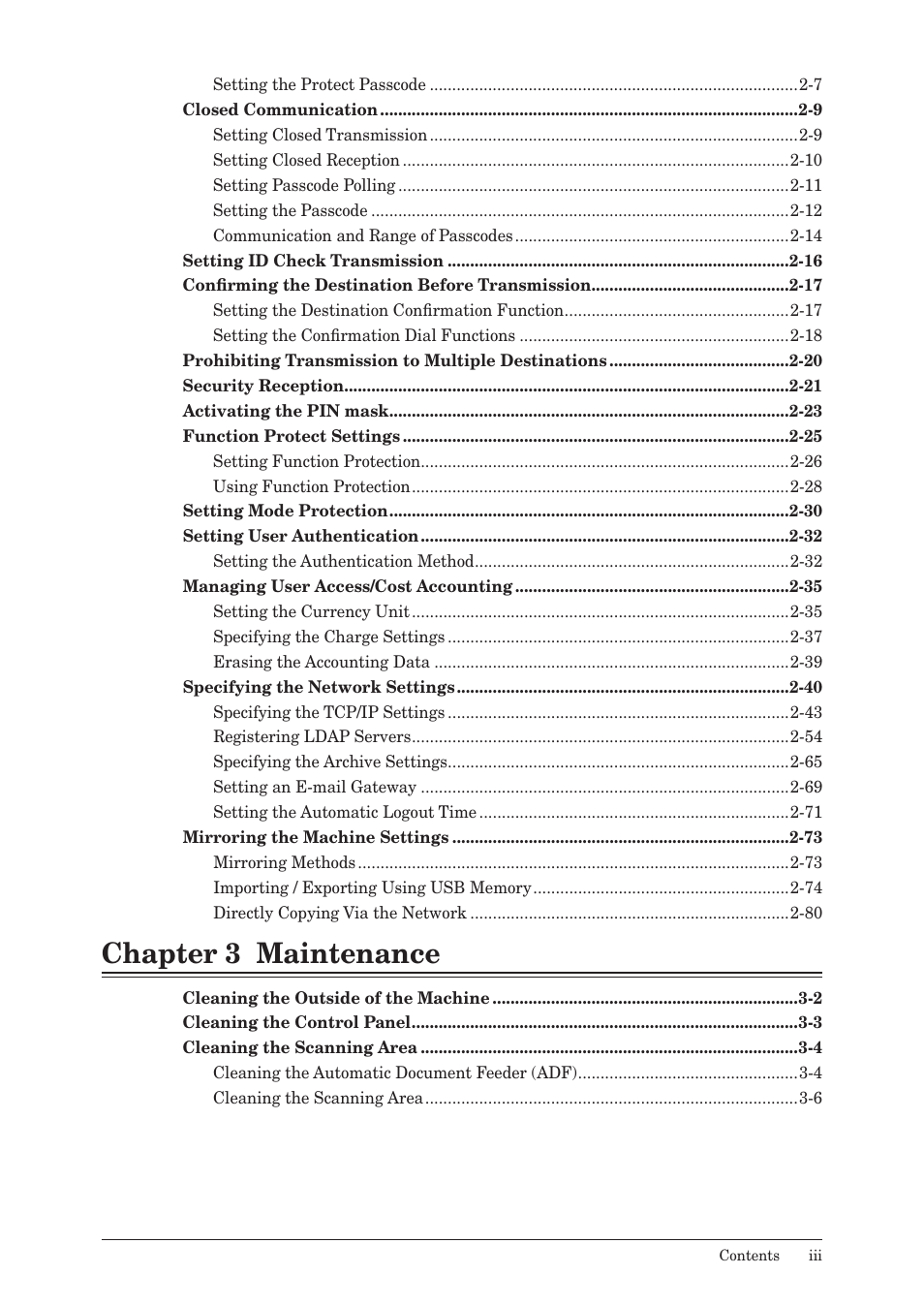 Chapter 3 maintenance | Muratec QUADACCESS MFX-2590 User Manual | Page 4 / 165
