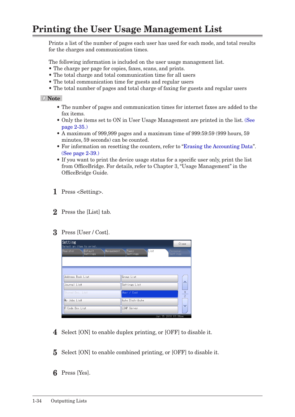 Printing the user usage management list, Printing the user usage management list -34 | Muratec QUADACCESS MFX-2590 User Manual | Page 41 / 165