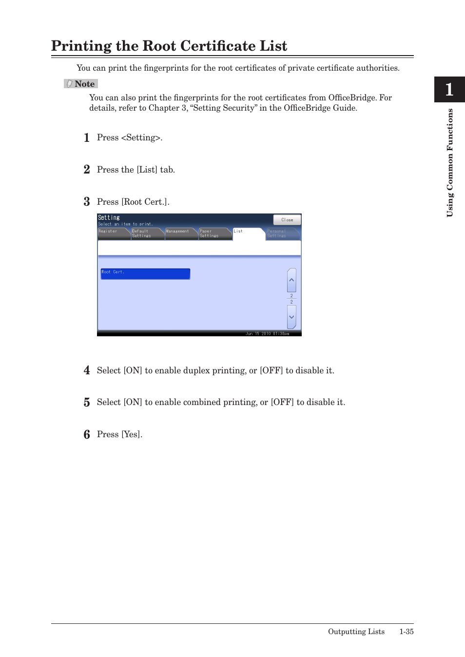 Printing the root certificate list, Printing the root certificate list -35 | Muratec QUADACCESS MFX-2590 User Manual | Page 42 / 165