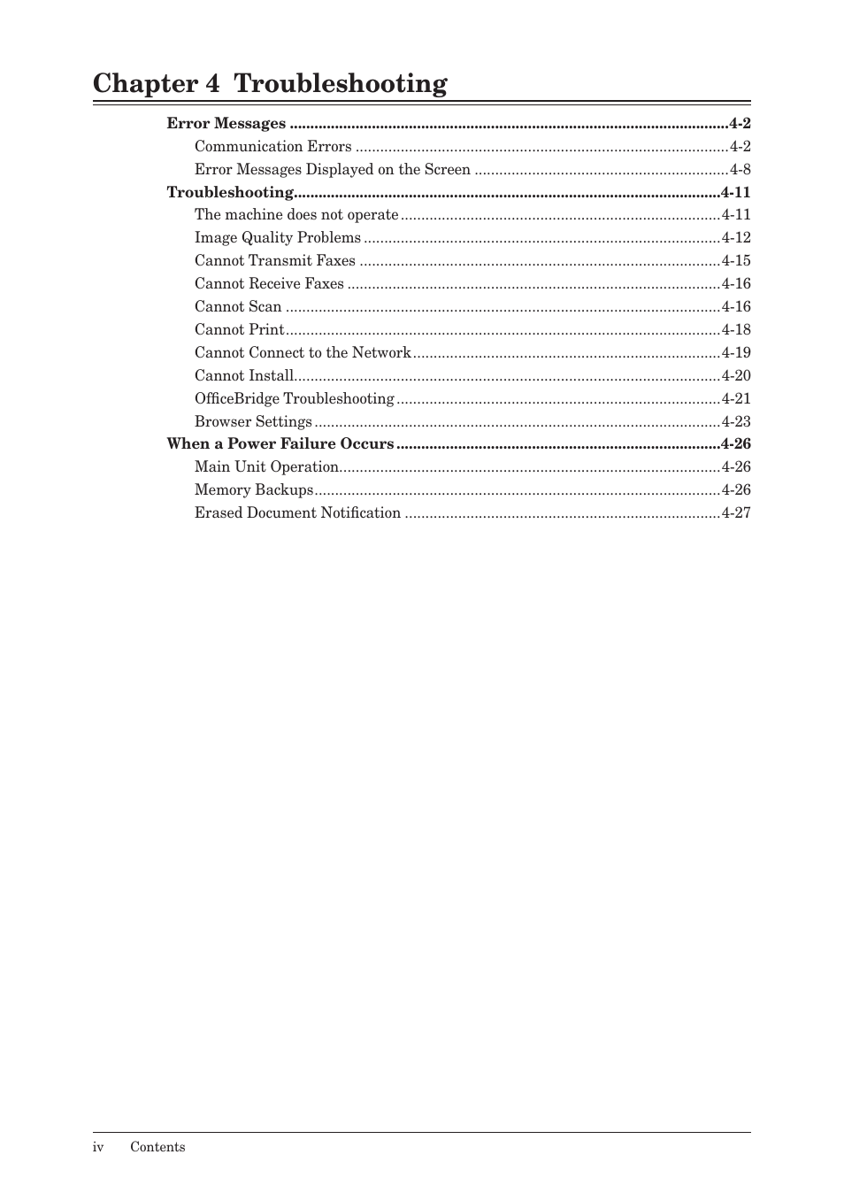 Chapter 4 troubleshooting | Muratec QUADACCESS MFX-2590 User Manual | Page 5 / 165
