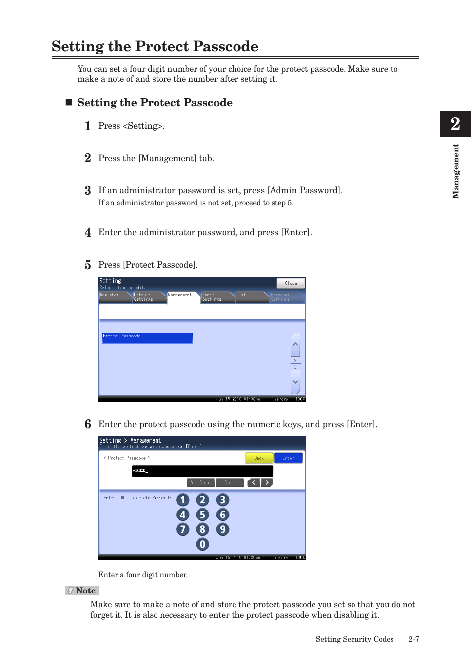 Setting the protect passcode, Setting the protect passcode -7 | Muratec QUADACCESS MFX-2590 User Manual | Page 56 / 165