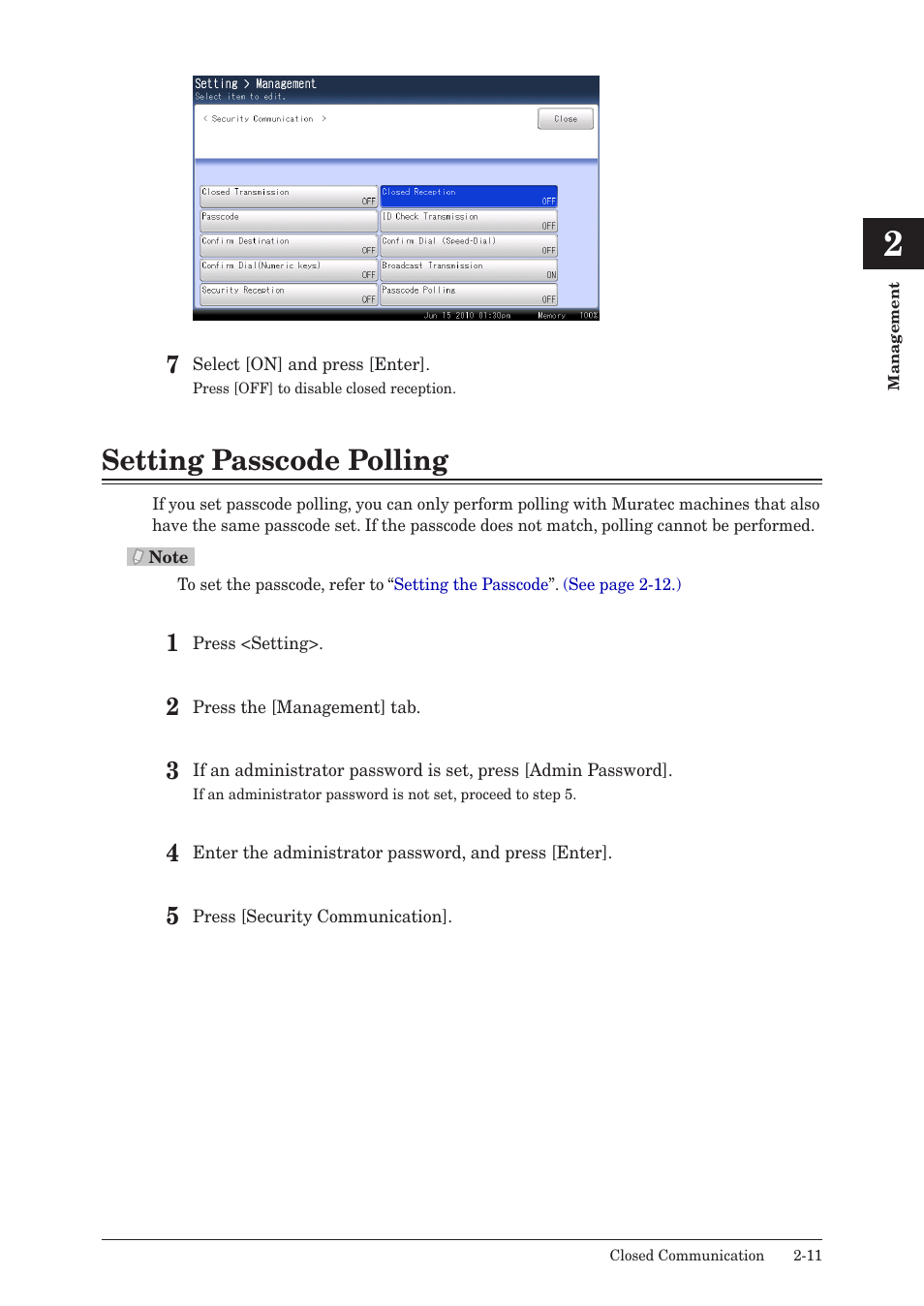 Setting passcode polling, Setting passcode polling -11 | Muratec QUADACCESS MFX-2590 User Manual | Page 60 / 165