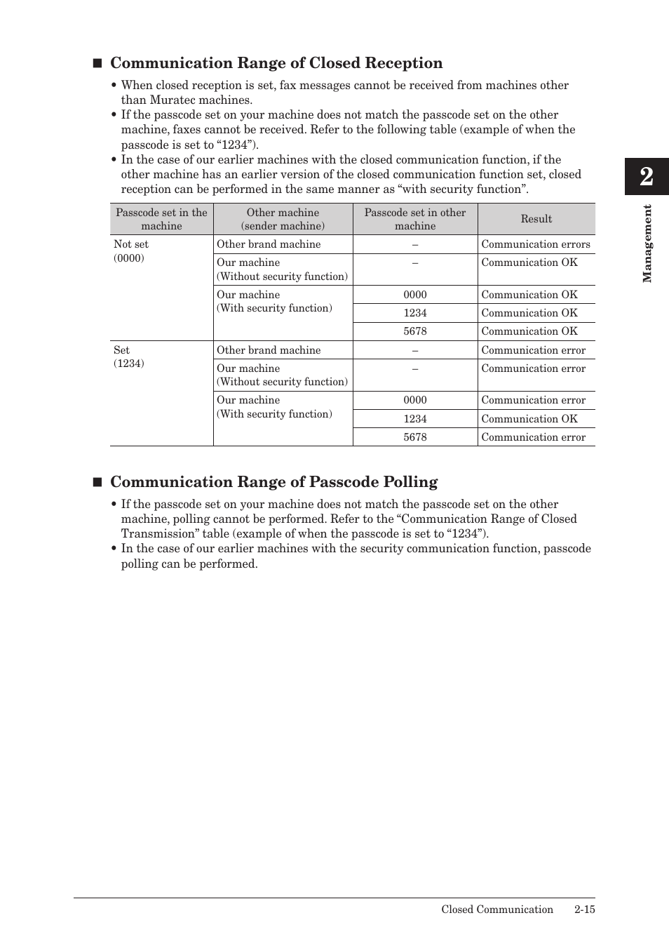 Communication range of closed reception, Communication range of passcode polling | Muratec QUADACCESS MFX-2590 User Manual | Page 64 / 165